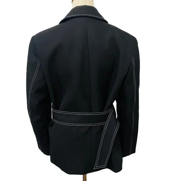 Camilla And Marc Size 12 Black Faith Topstitch Twill Blazer Jacket Belt RRP$550 - Picture 3 of 11